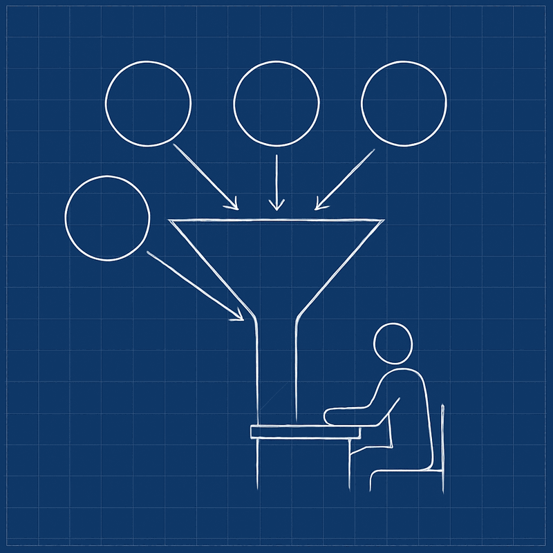 Bottleneck visualization showing four teams converging on single manual platform process