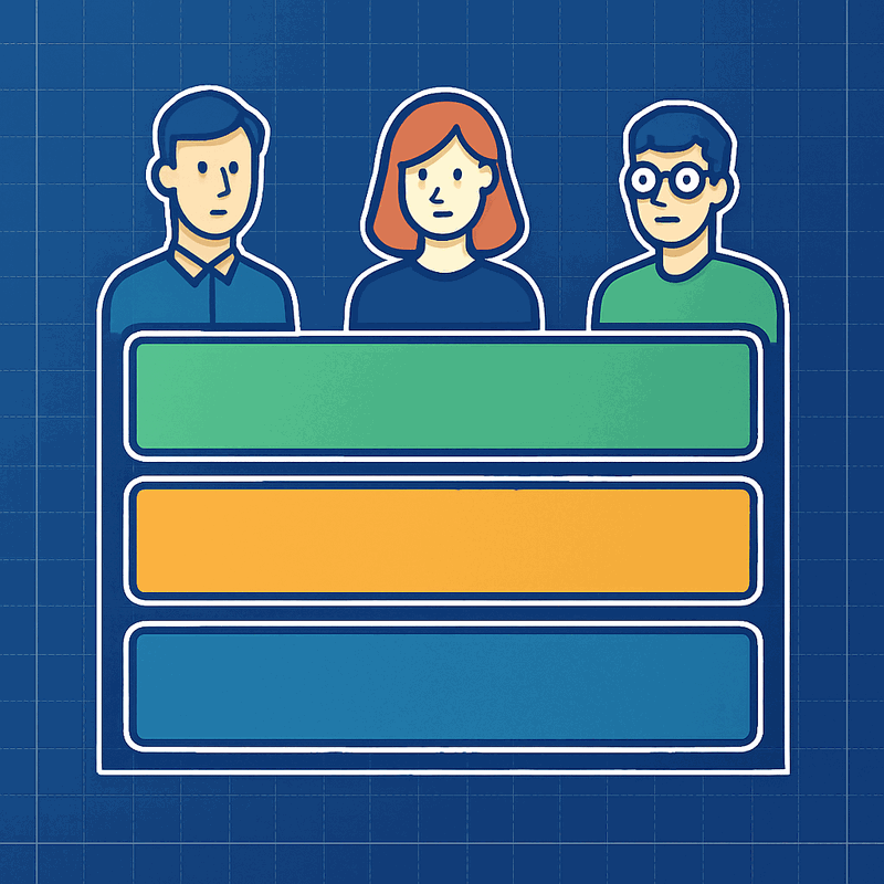 Simple three-box exercise template showing business-application-technology stack with placeholder team names