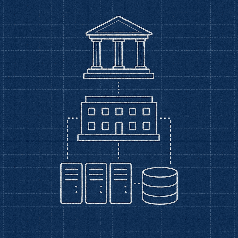 Three-level architecture hierarchy showing enterprise, application, and technology layers