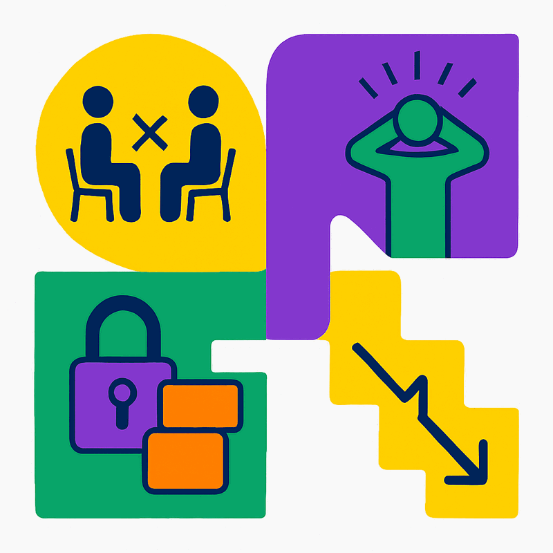 Four symptoms of coordination breakdown shown as interconnected system failures