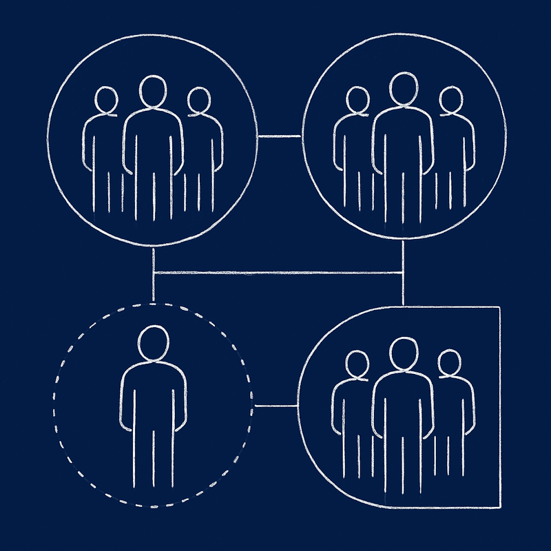Four connected teams showing clear domain boundaries with defined interfaces and minimal coordination overhead between...