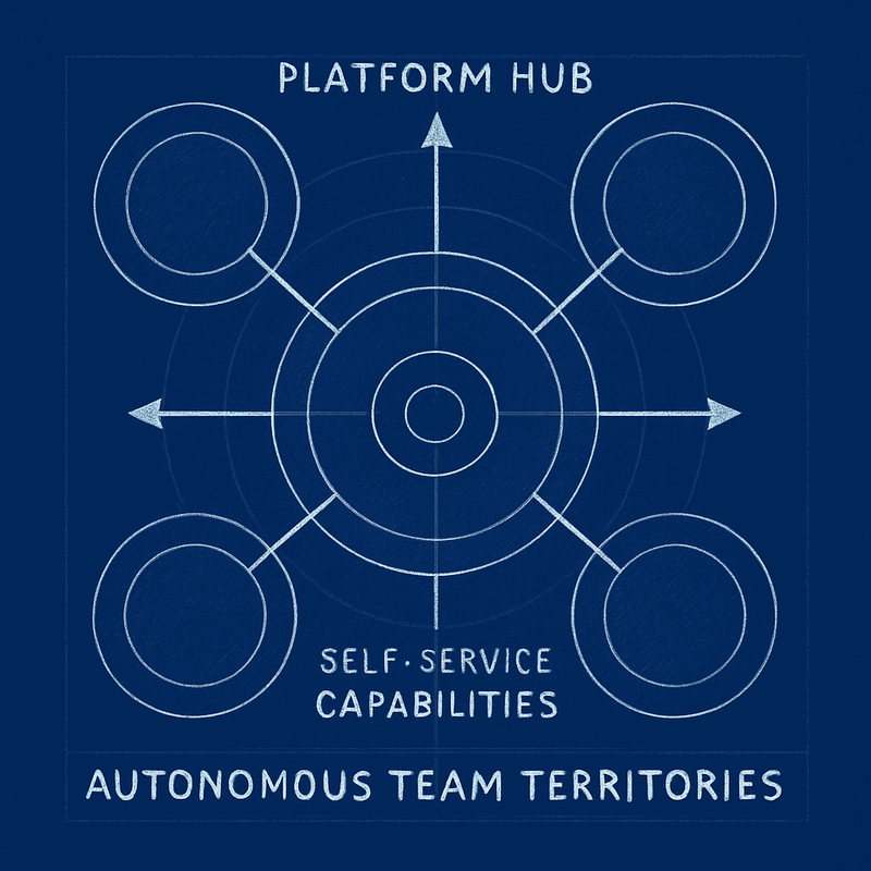 Self-service platform capabilities enabling autonomous teams while maintaining enterprise standards