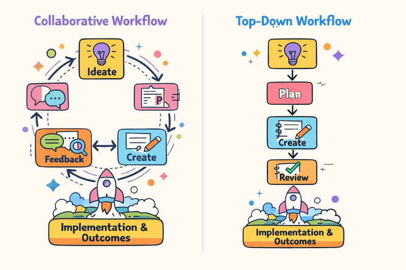 Implementation strategy matrix showing different approaches for consensus-driven versus mandate-based organizations