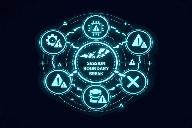 Architecture showing five failure modes in AI session management