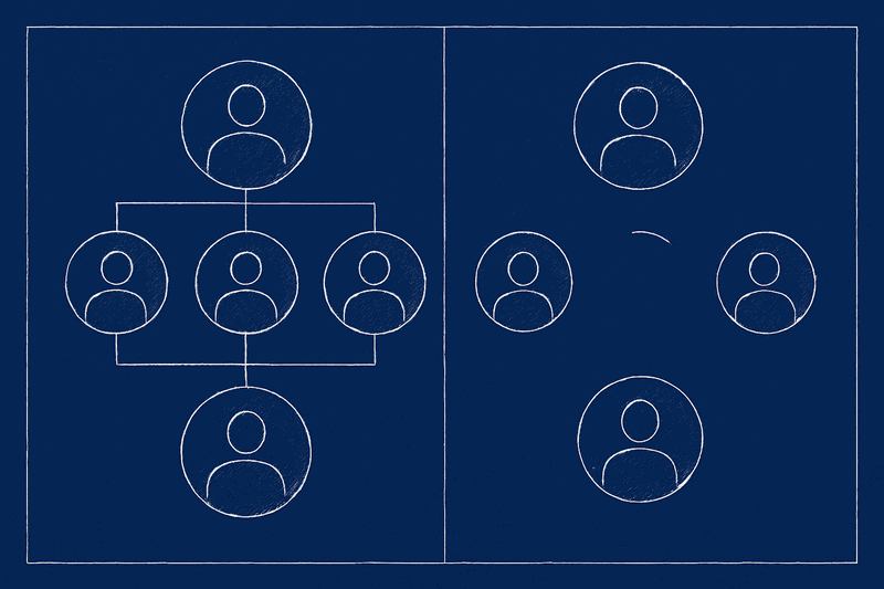 Two parallel team structures showing the difference between successful and struggling architecture teams