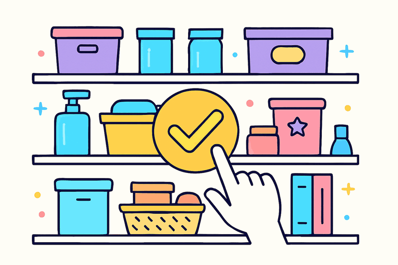 Kitchen pantry with various ingredients, some highlighted as selected for a specific recipe while others remain unused...