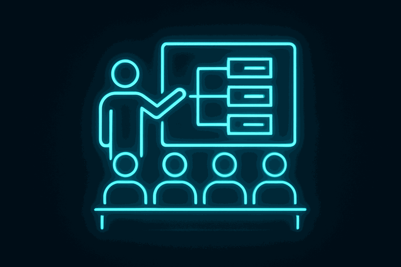 Conference room with platform team presenting infrastructure capabilities to application development teams