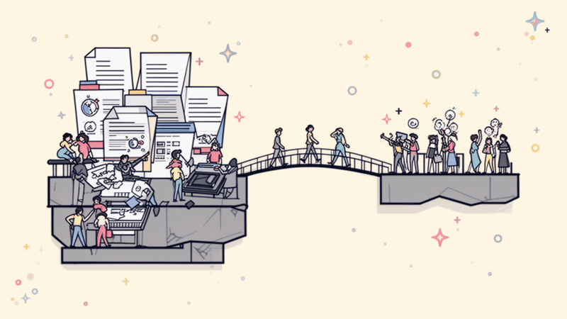 Blueprint diagram showing the gap between architecture design capacity and adoption capability, with a bridge...