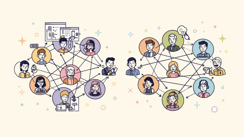 Illustration showing the invisible glue roles that connect architecture design to organizational adoption