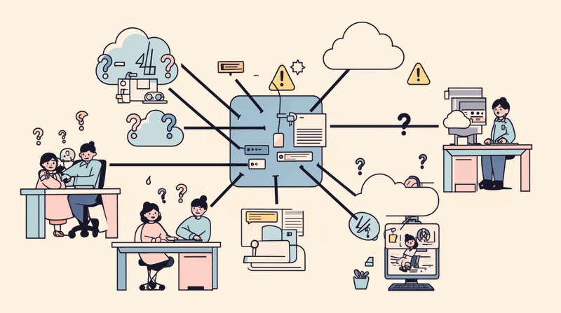 Diagram showing scattered AI applications making direct calls to multiple LLM providers without central oversight...