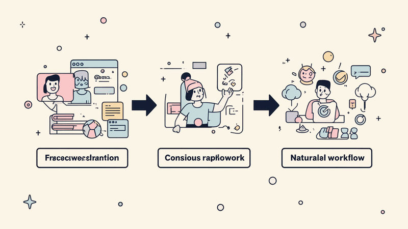Diagram showing the progression from visible framework application to invisible internalized practice