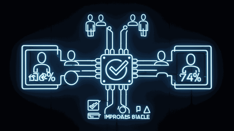 Blueprint diagram showing an LLM generating plans with a 12% success rate, surrounded by verification scaffolding that improves success to 74%
