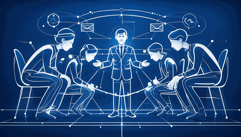 Illustration of architect demonstrating constraint awareness to engaged stakeholders in meeting setting