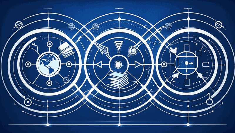 Three interconnected loops representing strategic alignment, organized knowledge, and implementation contact