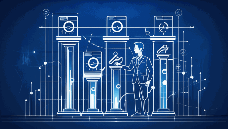 Architect examining three columns of activities with percentages, discovering one column nearly empty
