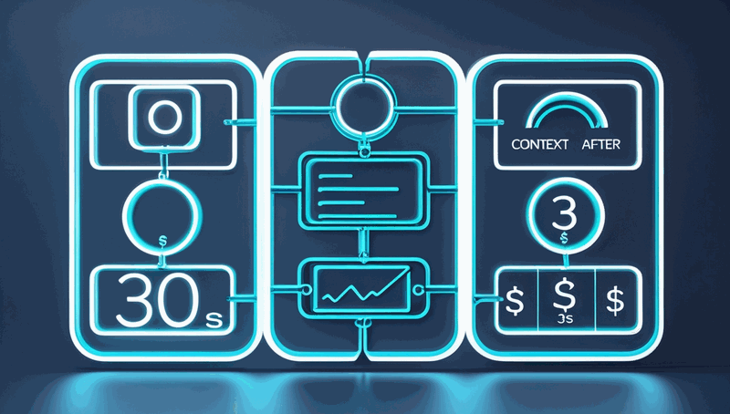 A simple before-and-after comparison showing a complex RAG pipeline replaced by a single context-loaded inference call, with latency and cost metrics annotated