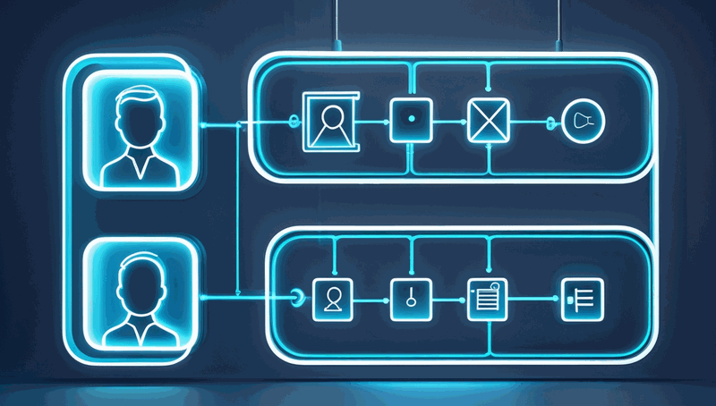 Step-by-step workflow diagram showing a business analyst writing three AI Requirements Triangle companion specifications for a single feature, then a shared Constraint Register being populated across requirements workshop, architecture review, and engineering design session