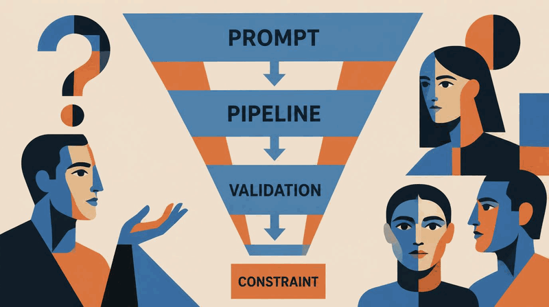 Illustration of an experienced architect's deterministic troubleshooting loop applied to an AI system, showing repeated