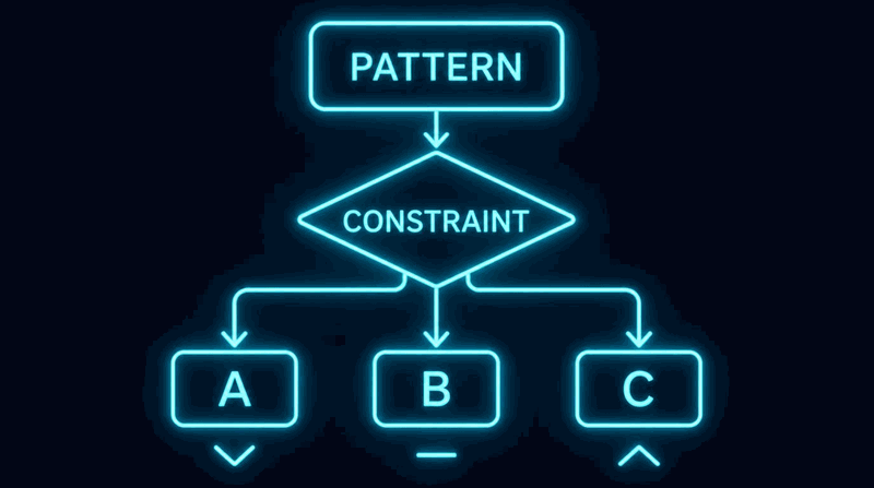 A decision flowchart showing a pattern entering the classification process, branching into Class A, B, or C based on its